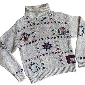 Handmade Grandma Sweater Cabin Turtleneck Cozy Knit S/M